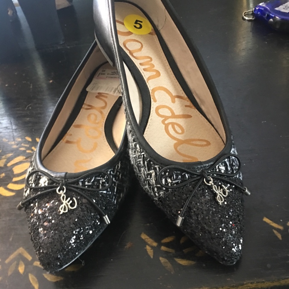 Sam Edelman Glitter Cap Toe Black Flats